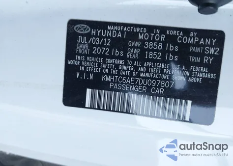 2013 Hyundai Veloster Turbo W/Black z USA, uszkodzony, nr VIN KMHTC6AE7DU097807